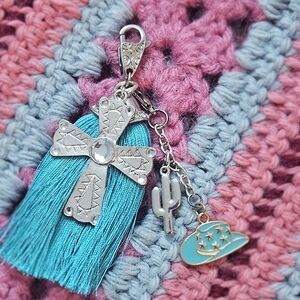 Handcrafted Western Turquoise Tassle Purse Charm